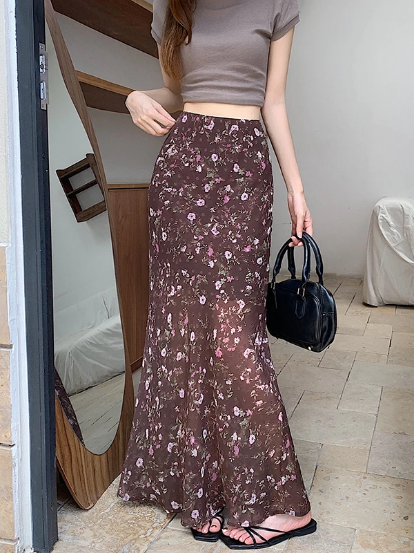 

Emily Clud Recommended Floral Chiffon f Skirt Women's High Waist Draped A-Line Wrap Skirt Summer Season Casual Sle