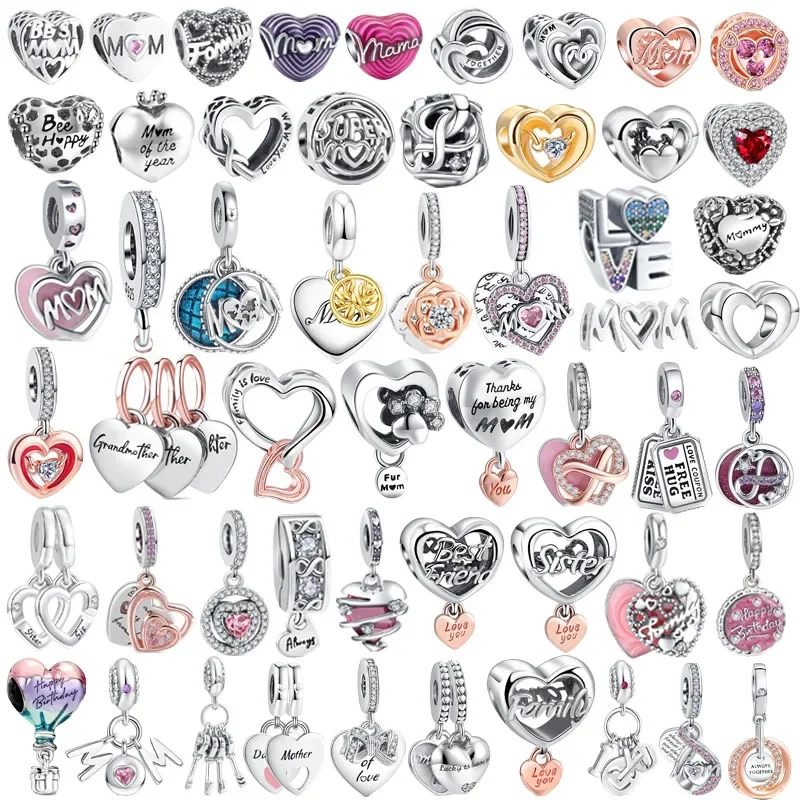 100% 925 Sterling Silver Mom Pendant Forever Love Heart Beads Fit Original Pandora Charms Bracelet DIY Jewelry Mother's Day Gift
