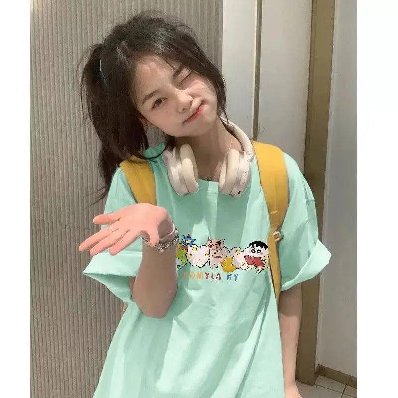 Cartoon Printed Mint Mambo Mint Green Short Sleeve T-Shirt Loose Korean Version Cotton Half Sleeve Plus Size Women Clothing