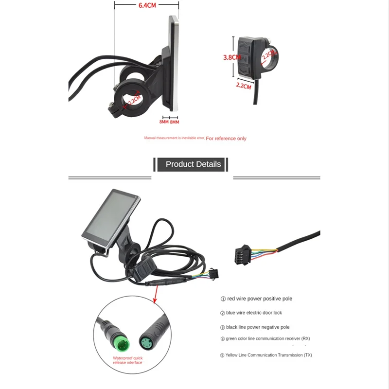 

A89E-Bike Throttle Display E-Bike Display Electric Bicycle Car Scooter Waterproof Lightweight 5-Core LCD Display Panel