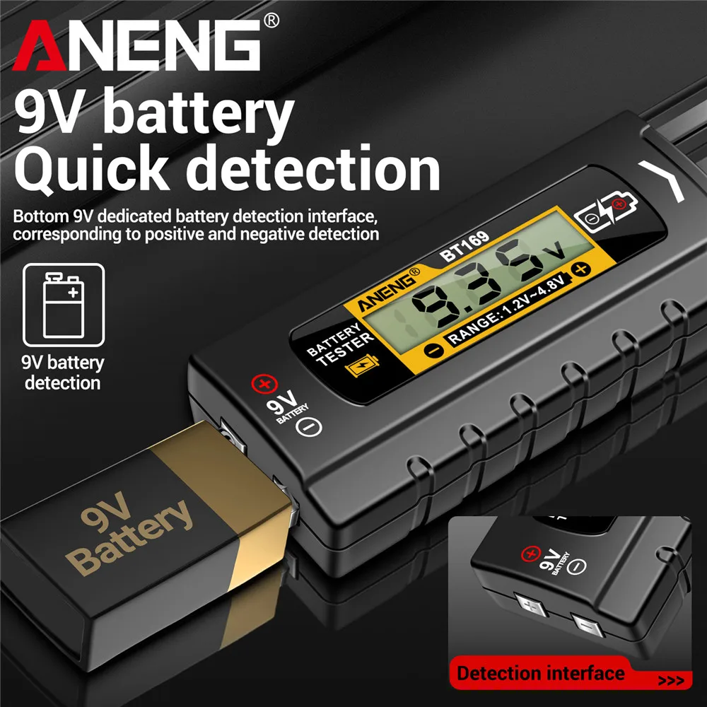 ANENG BT169 Digital Battery Testers Detector Multifunctional Quickly Measure Battery  AA/AAA/C/D/9V/1.5V Button Cell Measurement