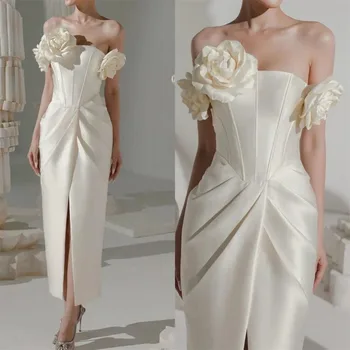 فستان حفلة موسيقية مخصص فستان سهرة نسائي بدون حمالات ثلاثية الأبعاد زهرة ساتان مناسبة رسمية ثوب مسائي فساتين إسلامية مناسبة حسب الطلب