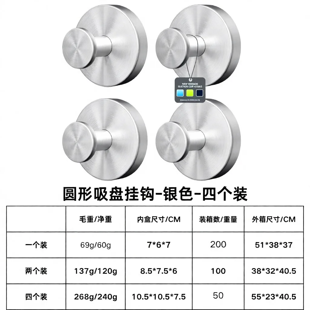 Industrial Strength Stainless Steel Suction Hook Vacuum Wall Hanger Punch Free Storage Organizer Bathroom Kitchen Decor