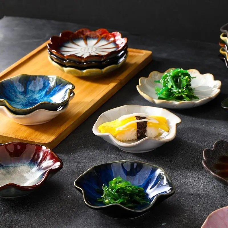 Sunflower Ceramic Sauce Dishes, Flower Shaped Mini Side Plates for Soy Sauce Seasoning Condiments Tableware