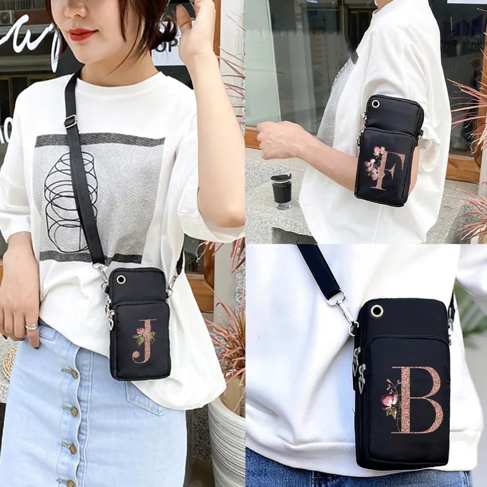 Waterproof Mobile Phone Bag for Iphone/huawei/xiaomi/samsung Universal Rose Gold 26 Letters Cell Phone Case Women Wrist Pack