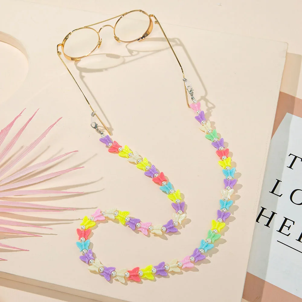 Fashion Colorful Beads Beads Eyeglasses Accessories Pearl Heart Star Butterfly Eyeglasses Chain Mask Anti-lost Lanyard