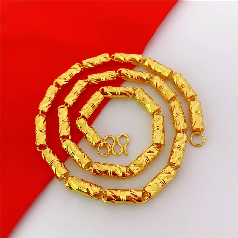 

2026 Brass Gold Plated Hexagon Necklace No Fading Imitation Sand Gold Necklace For Men Domineering Premium Gold Necklace Fashion