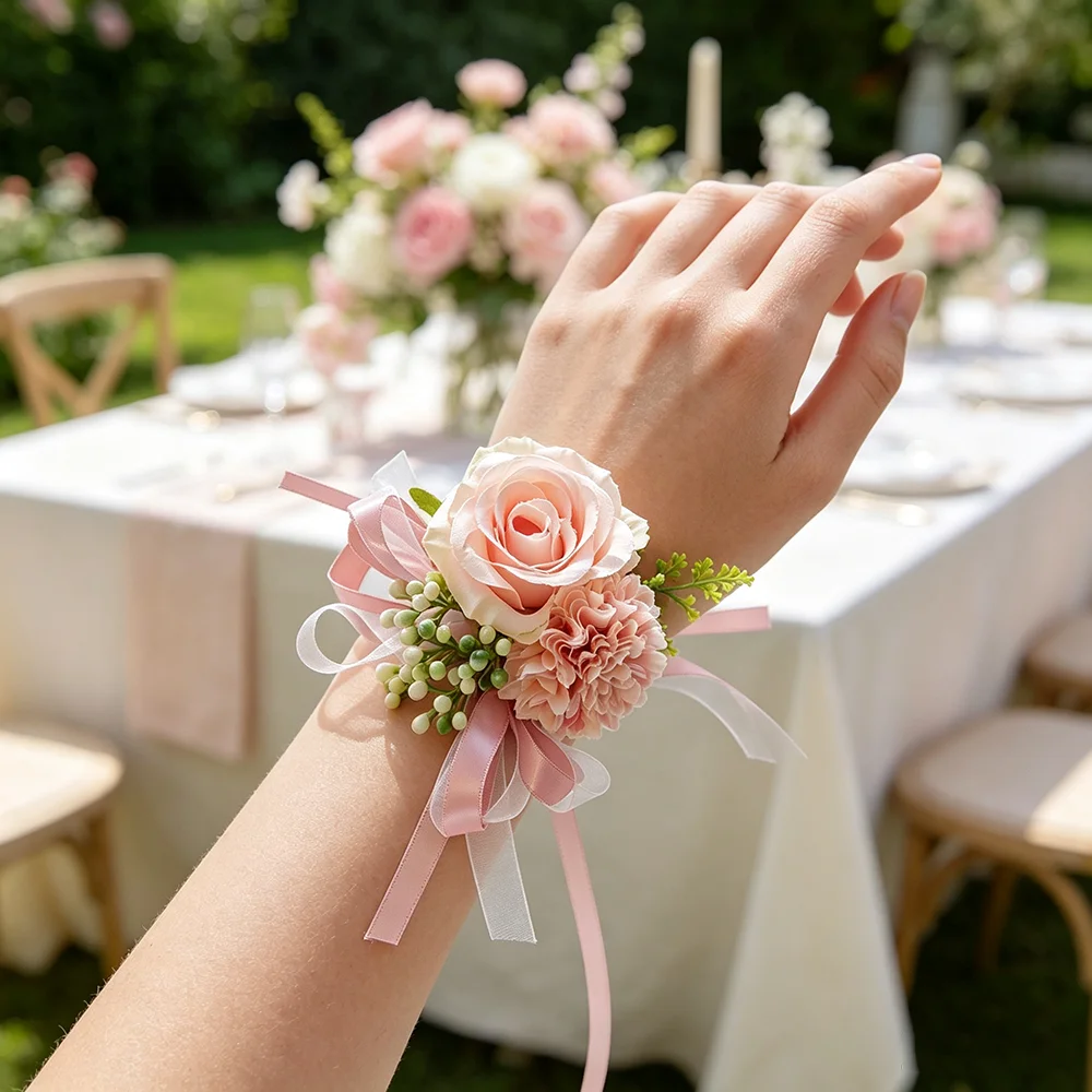 1pc Wedding Fabric Wrist Flower, Bride Bridesmaid Wrist Flower, Wedding Dress Matching Accessories, Wedding Ceremony Accessories