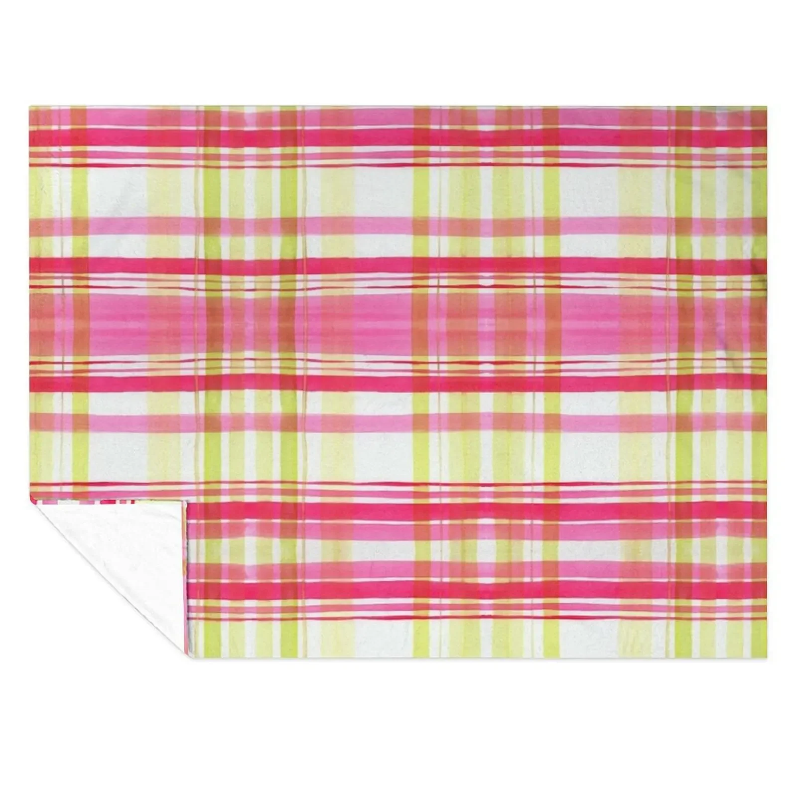 

Watercolor Plaid Pattern #2 Pink and Lemon Throw Blanket bed plaid Soft Plaid christmas decoration Luxury Thicken Blankets