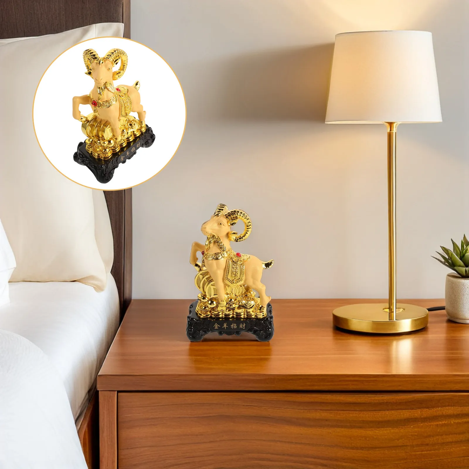 Zodiac Goat Resin Sculpture Prosperity Sheep Statue 2027 Chinese New Year Tabletop Decoration Feng Shui Wealth RAM Ornament