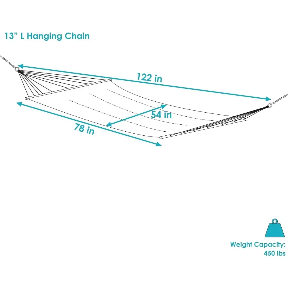 Polycotton Double Hammock with Curved Bamboo Foldable Spreader Bars - 450-Pound Weight Capacity - Neutral Stripe