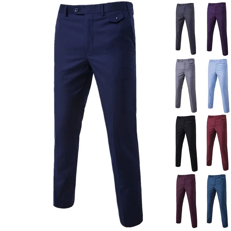 

2026 Spring Men's Suit Pants Quality Business Casual Formal Pants Man Versatile Black Gray Wine Red Elastic Straight Long Pants