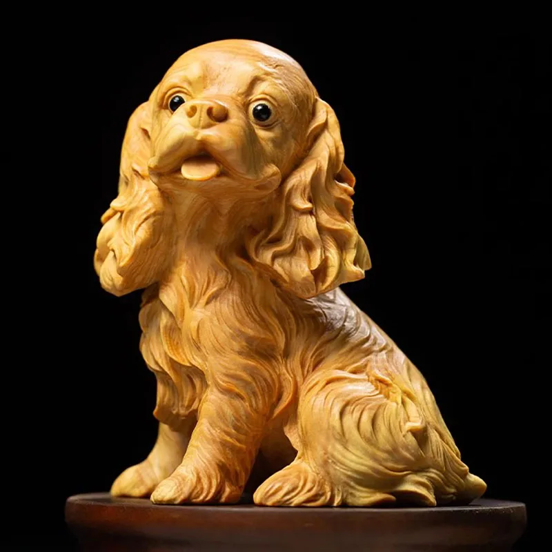 JP204 - 8 x 7 x 5 cm Stunning Boxwood Carving: Cocker Spaniel Dog