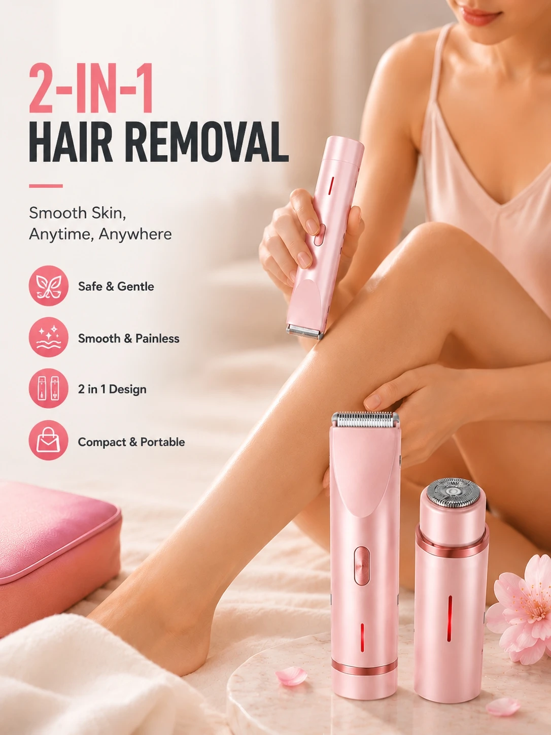 ipx7防水、デュアルヘッドミニ脱毛器、女性用、ウェット＆ドライ両用、顔と体のトリミングに最適、痛みなし。