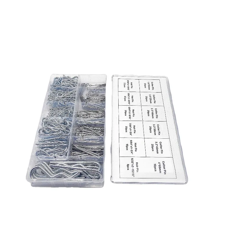 250Pcs Cotter Pins Assortment Kit, Zinc Plated Steel Cotter Pin Hair Pin Hitch Pin Clips Fastener Fitting Assortment Kit, Multiple Sizes Hair Pins R Clips Fastener Set for Home or Car