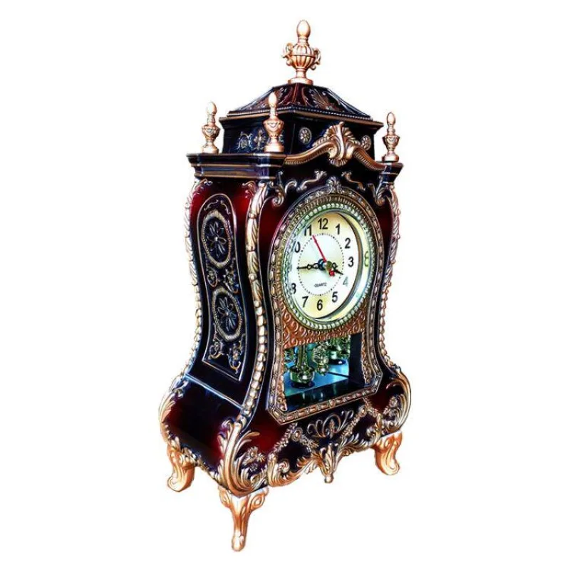 Ornate Mantel Clock European Style Quartz Chime Clock Tabletop Clock Vintage Grandfather Watch Bedroom Decoration 16 Tunes Chime