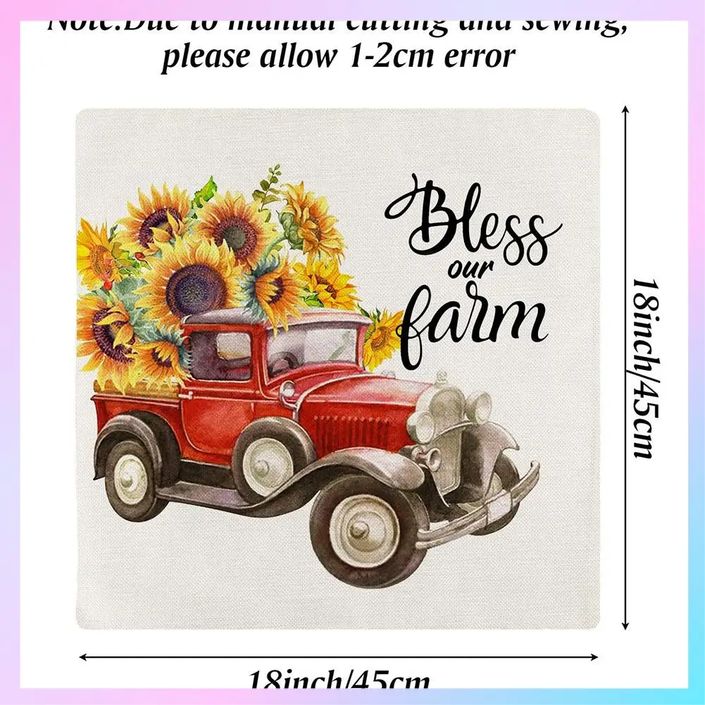 

AB25-Farm Sunflower Pillow Covers 18X18 Inch Set Of 4 Summer Decorative Throw Pillowcase Farmhouse Decor For Home