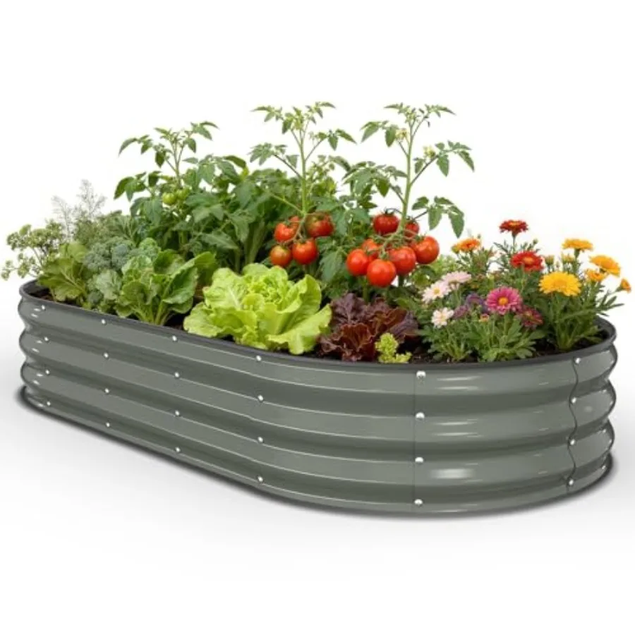 Galvanized Raised Garden Bed Oval Metal Raised Garden Bed Outdoor Planter Box with Open Bottom Rust-Resistant Steel Garden Bed