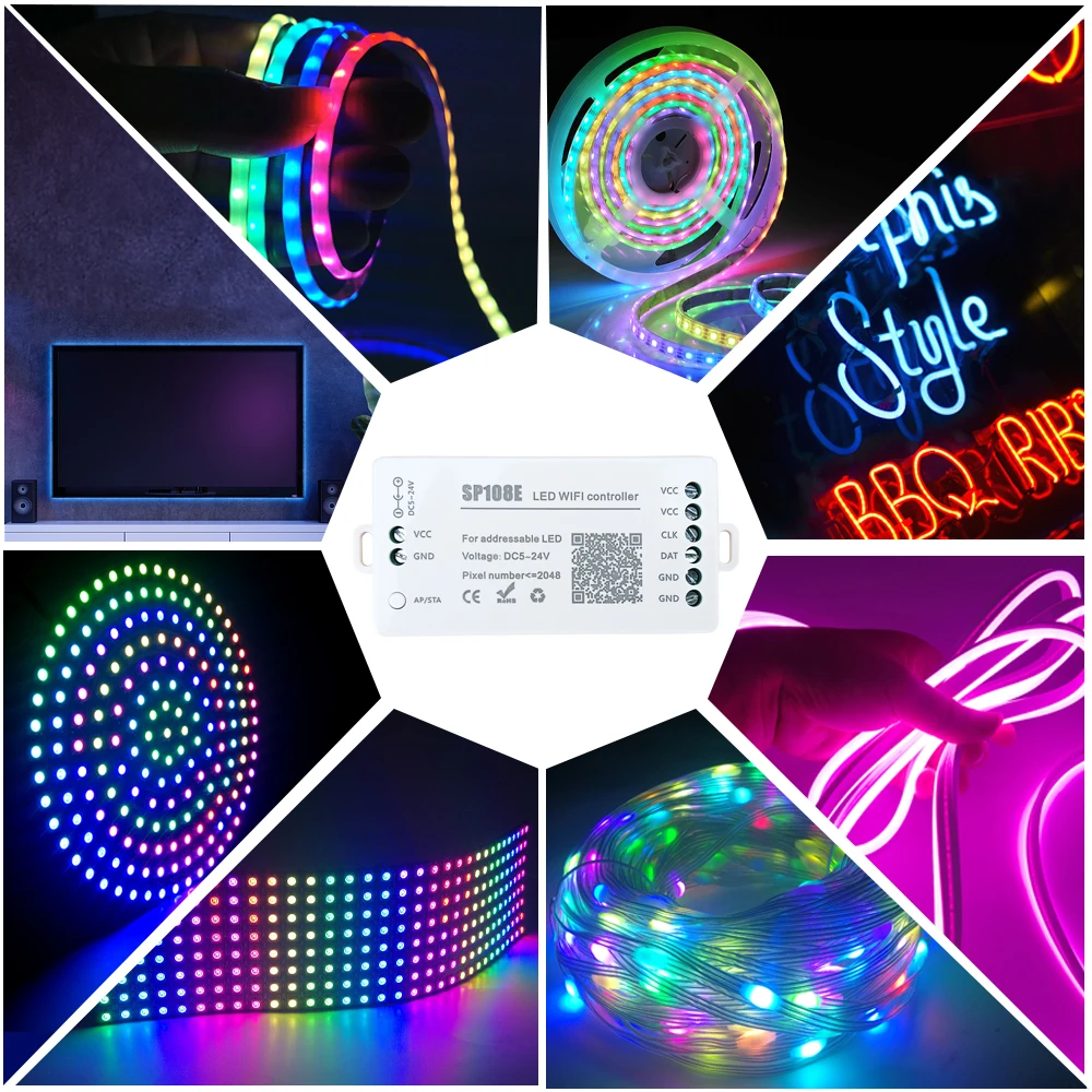 Imagem -06 - Controlador Led Wifi Aplicativo Móvel para 5050 Rgb Pixel Ws2811 Ws2812b Ws2813 Ws2815 Sk6812 Tira Endereçável Individualmente Sp108e