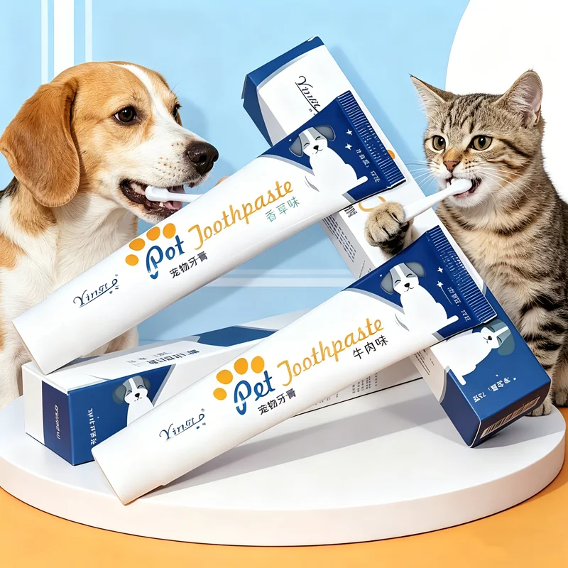 Pet Toothpaste for Cleaning Teeth Refreshing Mouth Beef Flavor Vanilla Flavor Cat Dog Toothpaste Pet Cleaning Teeth Supplies