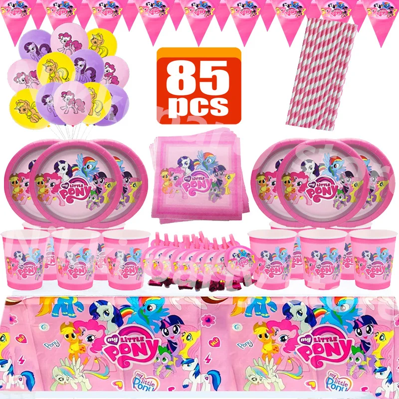 

Cartoon Little Pony Birthday Party Decorations Pony Balloons Disposable Tableware Backdrop For Kids Girl Party Supplies Toy Gift