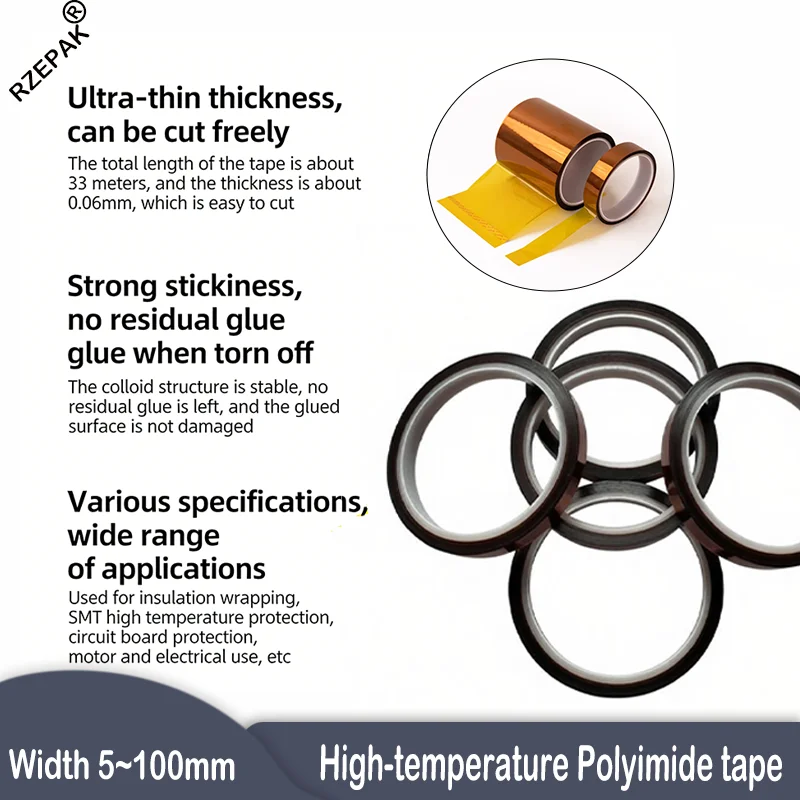 Polyimide Silicone Adhesive Heat Insulation Gold Finger Tape for BGA Rework PCB Circuit Board Electronics Masking Protection