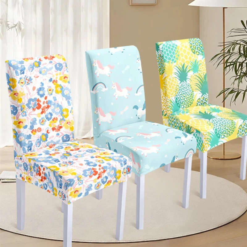 Printed Chair Cover Instagram Style Botanical Pattern Elastic Chair Cover All Season Universal Integrated Backrest Chair Cover