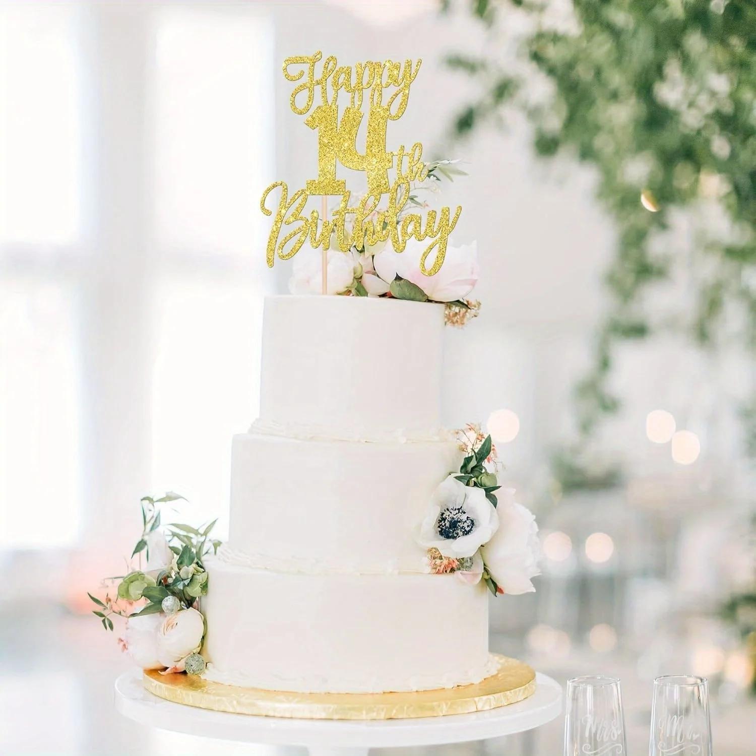 1 Stück goldener Glitzer-Kuchenaufsatz zum 14. Geburtstag – Prost bis 14 Jahre, vierzehn Hallo 14 Kuchendekoration – Detail 4