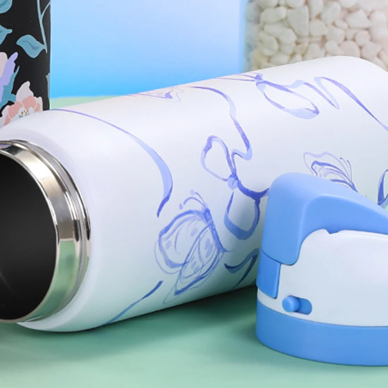 

32oz Stainless Steel Thermos Water Bottle Thermal Cup Cute Travel Vacuum Flasks With Straw Sports Gym Water Bottle For Woman