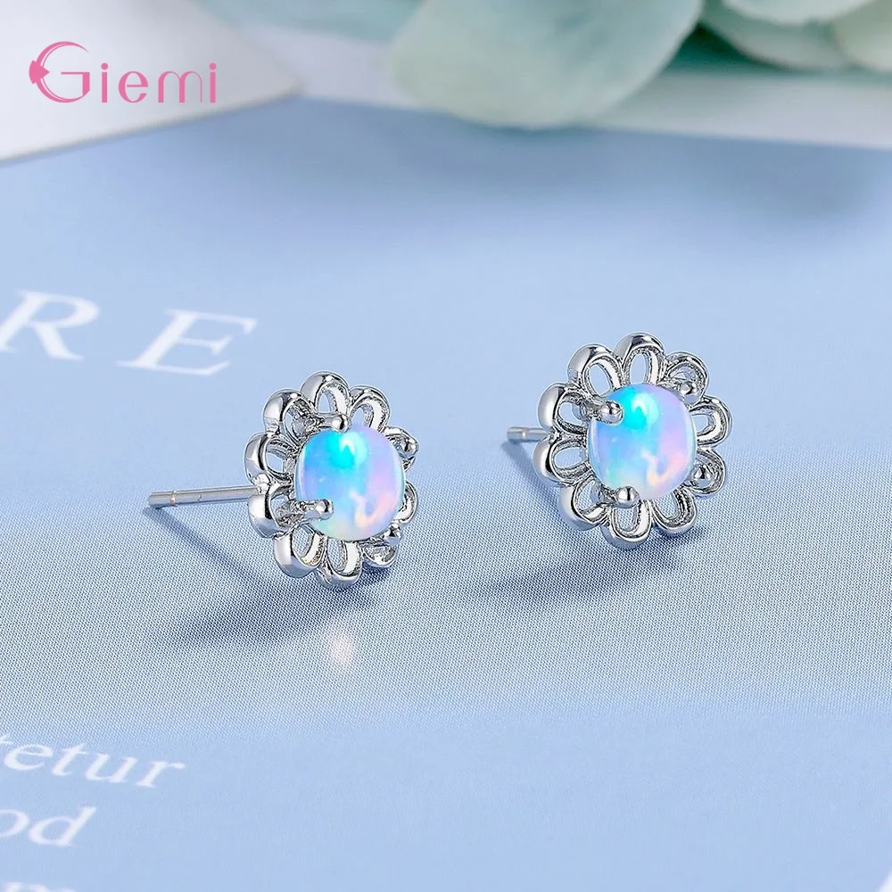 New Arrival 925 Sterling Silver Simple French Lace Floral Opalite Earrings For Girl Birthday Party Gifts Jewelry