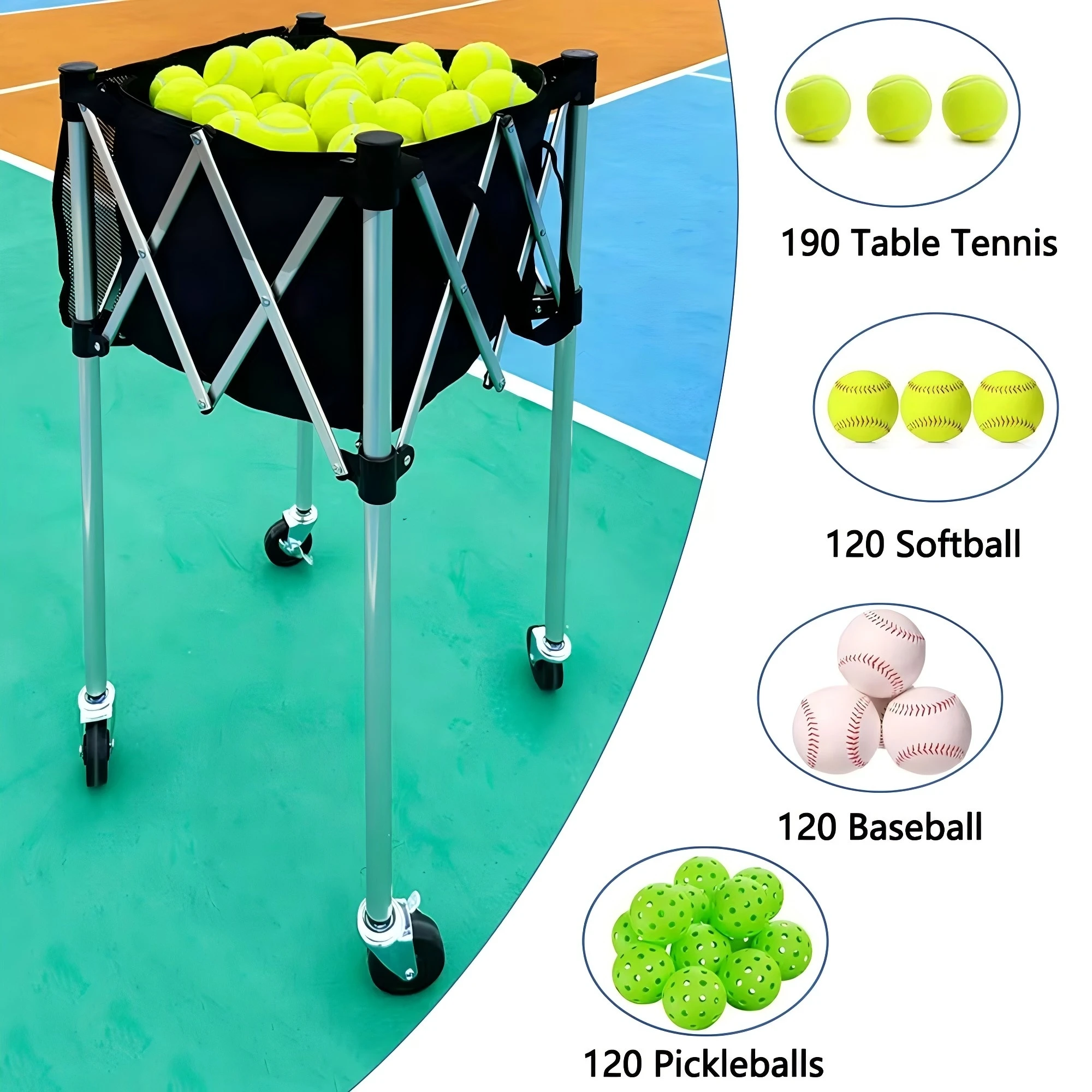 Wholesale Portable Foldable Aluminum Tennis Baseball Ball Cart Sports Training Ball Collector Storage Trolley - view 2
