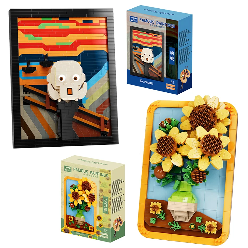 Creative Van Gogh Sunflowers World Famous Painting The Scream Picture Art Building Blocks Micro Bricks Home Decoration Toys Gift