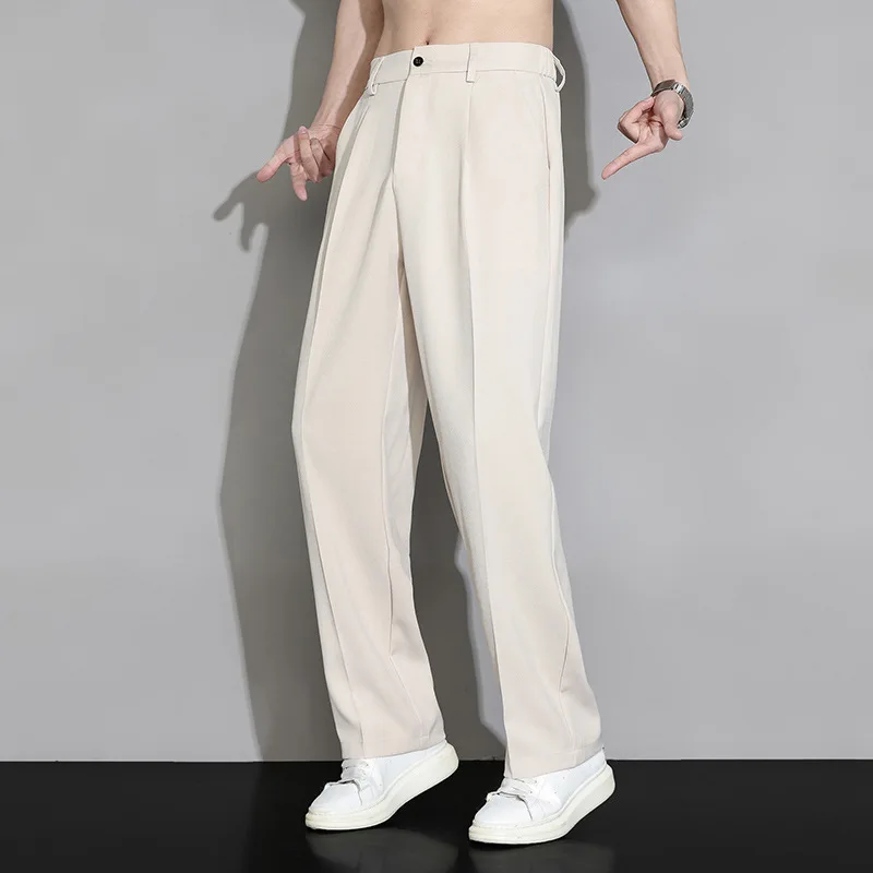 Summer New Solid Color Fashion Straight Pants Man High Street Casual Zipper Pockets Button Loose Korean Style All-match Trousers