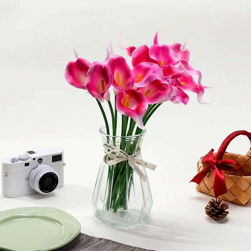 10 Uds. Flor de simulación para el hogar y la boda, lirio de cala, decoración del hotel, adorno, ramo de fotografía al aire libre, flor falsa