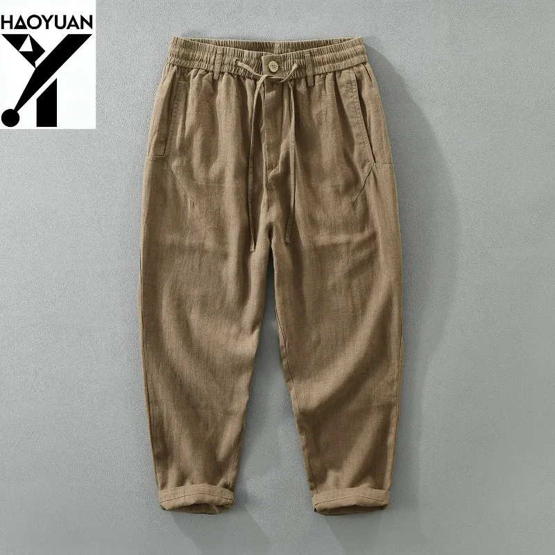 Spring and Summer Men's Casual Pants Thin Linen Drawstring Japanese and Korean Retro Straight Leg Summer Pants