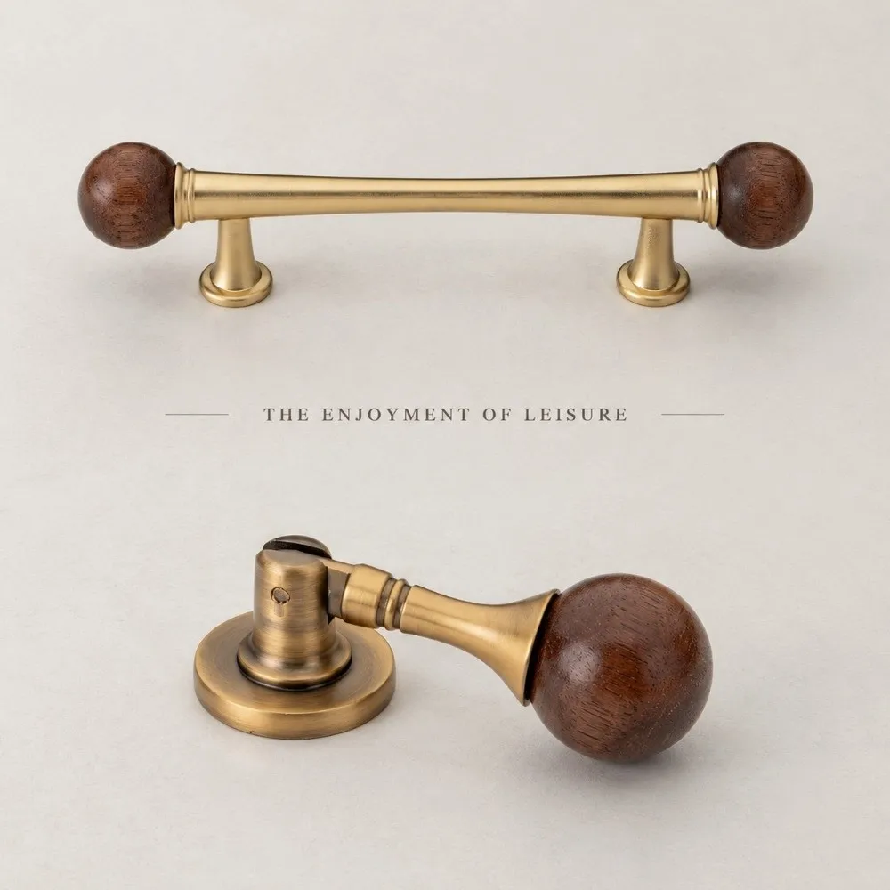 Minimalist Walnut Cabinet Pull Handle French Style Marble Wood Drawer Knob Sturdy Smooth Wardrobe Door Handle Furniture Hardware
