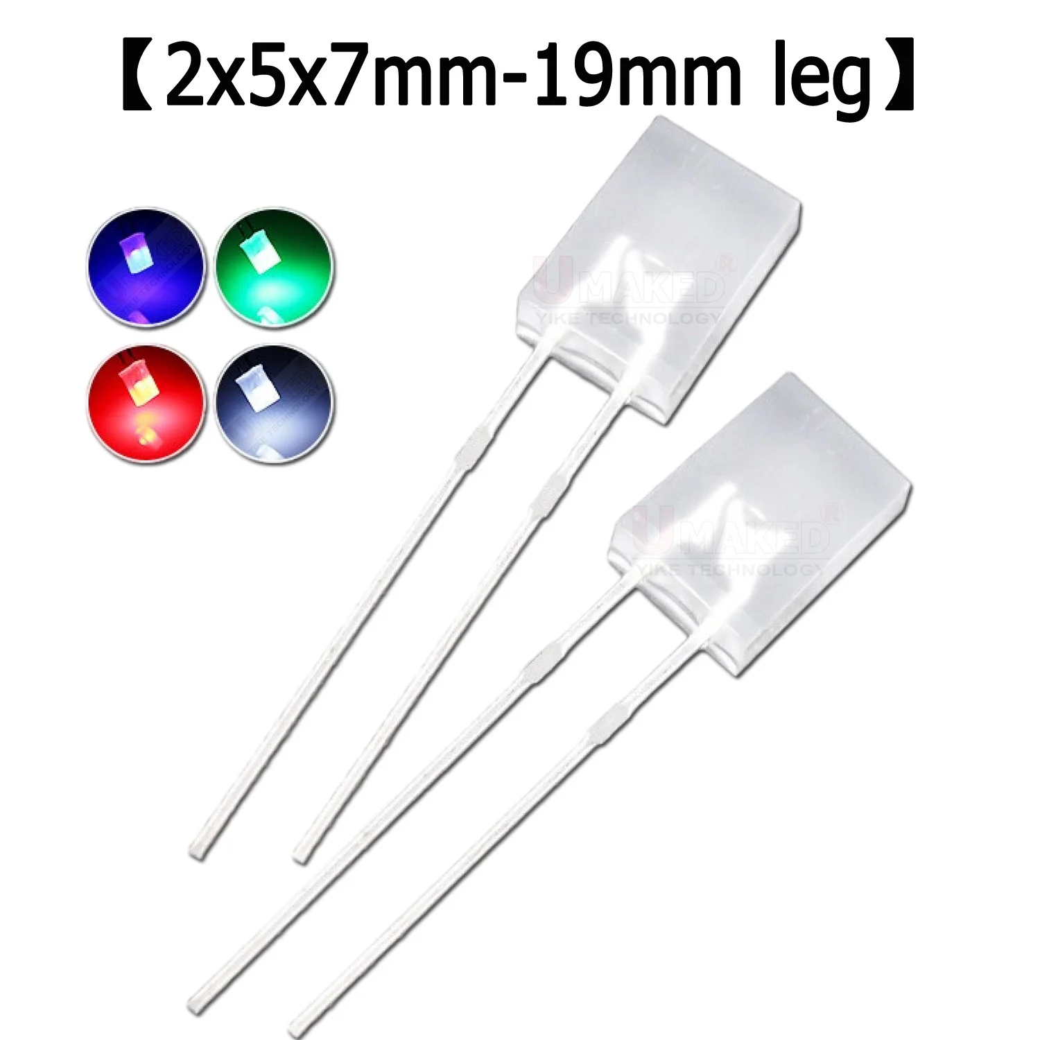 1000pcs 2x5x7mm Foggy 28mm leg Rectangular LED Emitting Diode Lamp bead White Red Green Blue Square DIY Indicator DIP bulb light
