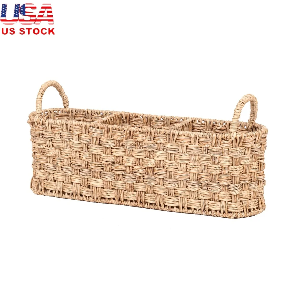 

Beige Rattan Oval Caddy Multi Compartment Utensil Holder Durable Storage Basket Kitchen Dining Porch Indoor Outdoor Use