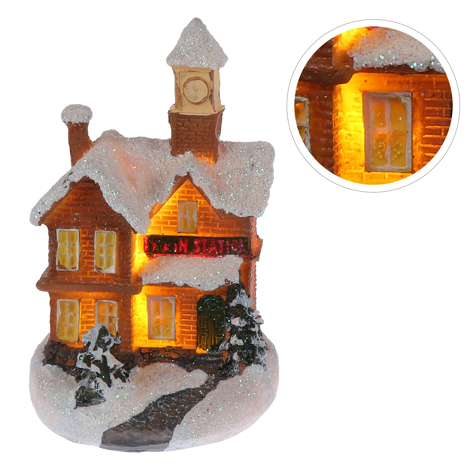 

1pc Glitter Luminous Resin House Mini Adorn For Christmas Desktop Decoration Flat Bottom Stable Room
