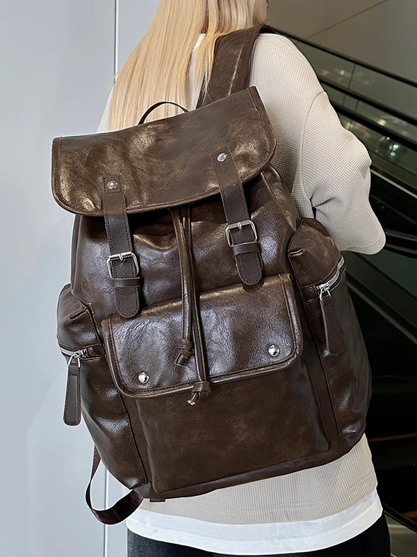 Mochila de Cuero Retro de an Capacidad 2026, Mochila de Viaje para Hombre, Mochila Escolar para Estudiantes Universitarios,...