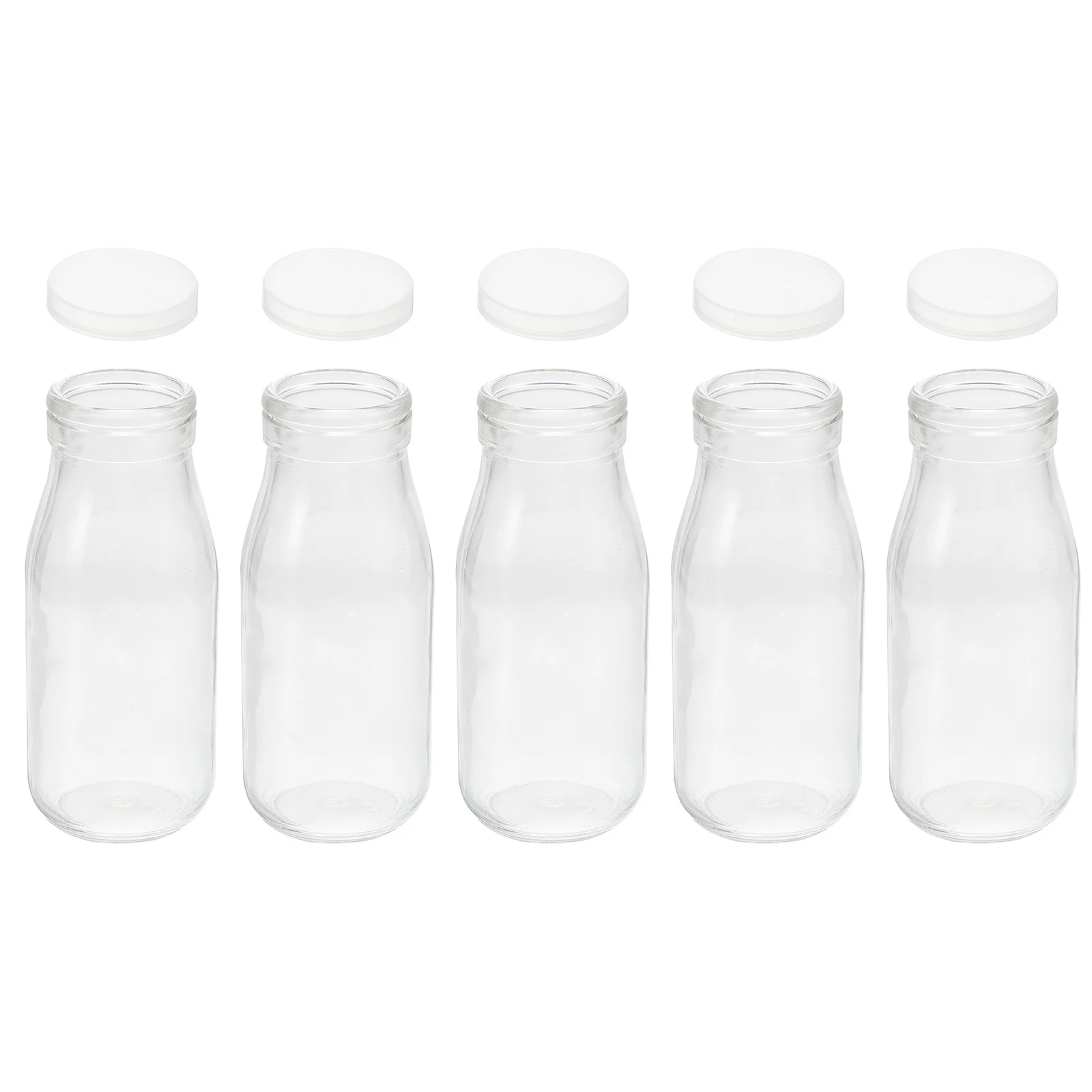 

5Pcs High Temperature Resistant Glass Bottle Clear Milk Glass 250Ml Leak Proof Cap Reusable Straw Drink Juice Container Enzyme