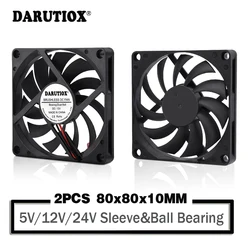 2PCS DRAUTIOX 80MM 5V USB 80x80x10mm 8cm 5V 12V 24V 8010 2PIN 3PIN Brushless DC Cooling Cooler PC CPU Computer Case Fan Cooler