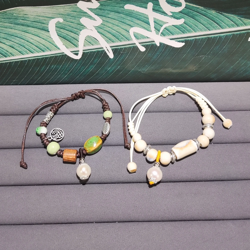 Latest Design Trendy Friendship Jewelry Handmade Woven Ceramic Beads Bracelet Genuine Freshwater Pearl Rope Bracelet for Girls