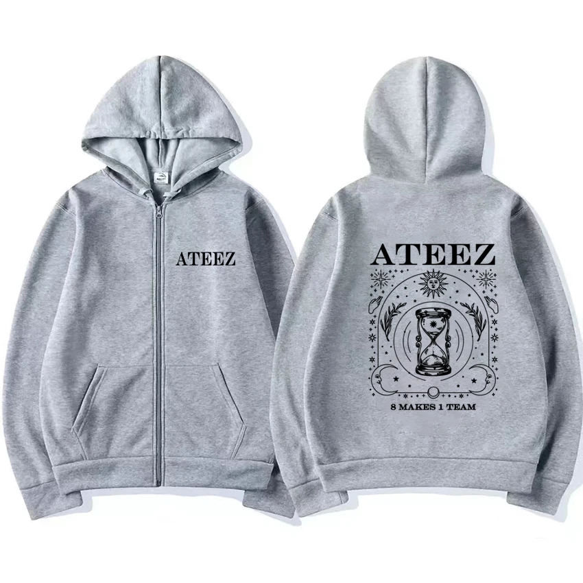 Kpop Ateez group 8 Makes 1 Team Music Tour Zipper Hoodie coat 2024 Unisex vintage Sweatshirt Men Women Fleece Jacket pullovers