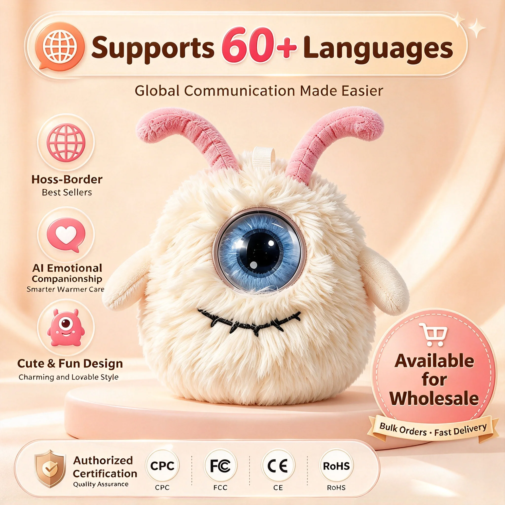AI Plush Monster Companion Robot, Interactive Talking Toy for Kids, Multilingual Story Teller Educational Gift