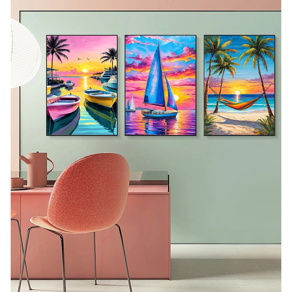 Kit Diamond Painting 5D - Paesaggio Mare Con Barca, Decorazione Fai Da Te - Foto 5