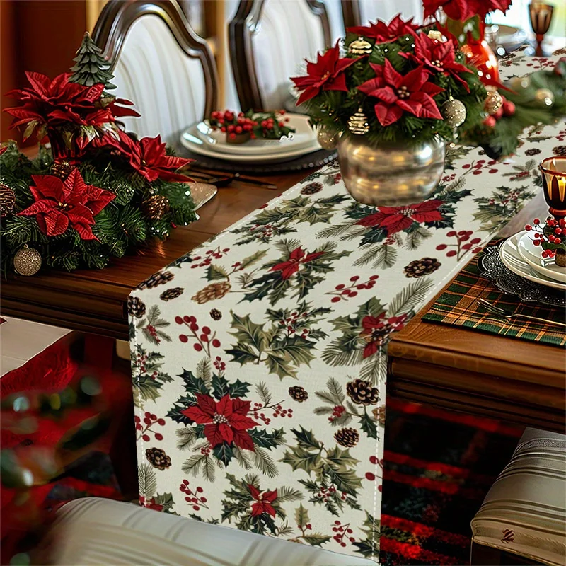 

1pcs pine Christmas table runner, pinecone pattern, the perfect gift for family dining table decoration during holiday parties