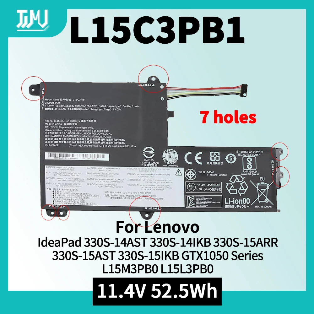 52.5Wh L15C3PB1 Laptop Battery for Lenovo IdeaPad 330S-14AST 330S-14IKB 330S-15ARR 330S-15AST 330S-15IKB L15M3PB0 L15L3PB0