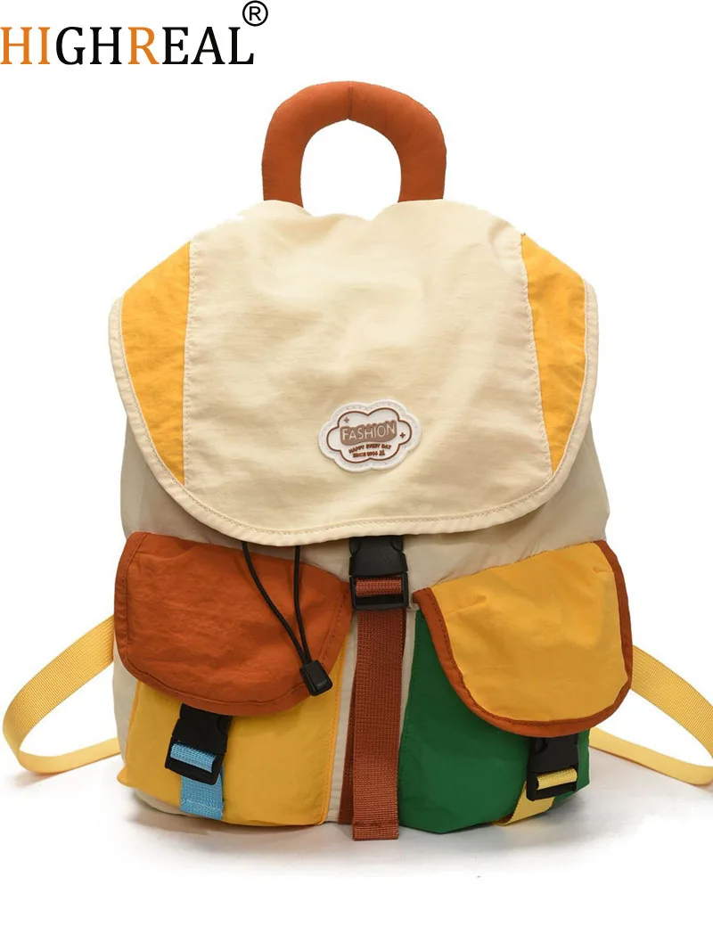

Korean Dopamine Color-blocking Women's Backpack Popular and Stylish Drawstring Travel Bag New Style Lightweight Student Backpack