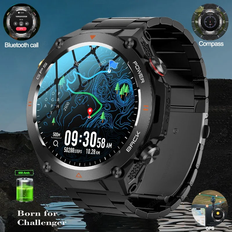 

GPS Sport Smart Watch Compass Flashlight Outdoors 1ATM Waterproof Watch 412*412 AMOLED Bluetooth Call Voice Assistant Smartwatch